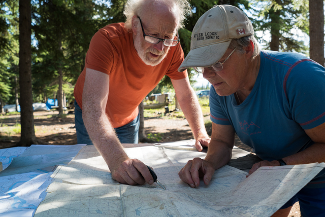 Biologist Syd Cannings discusses locations within the blitz zone to send groups out to survey with Mary, a local naturalist. Photo by Stacey Lee Kerr