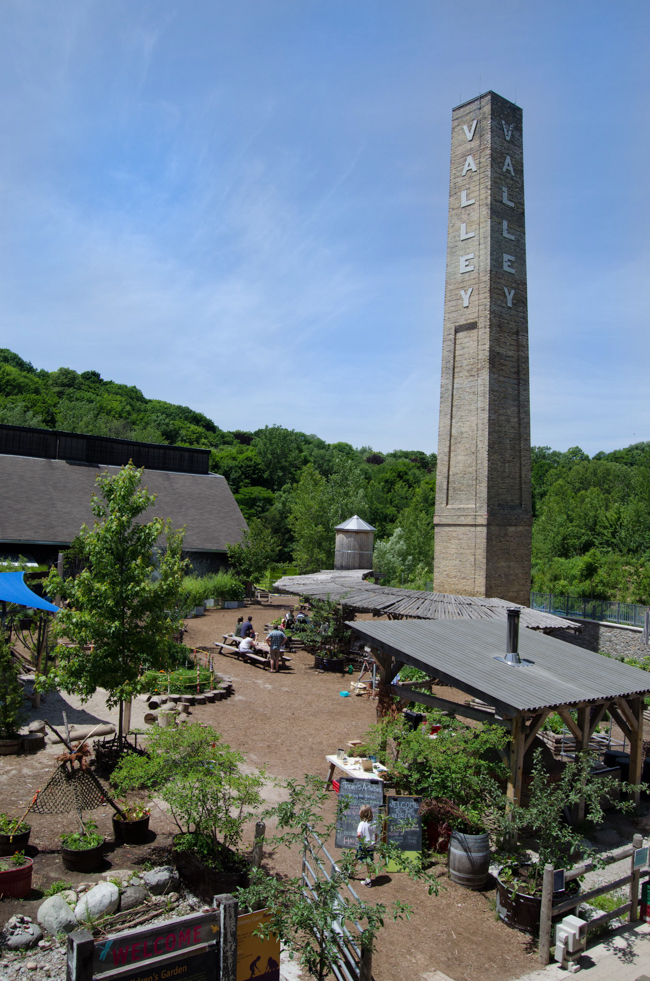 a view of the Evergreen Brickworks on a bright sunny day