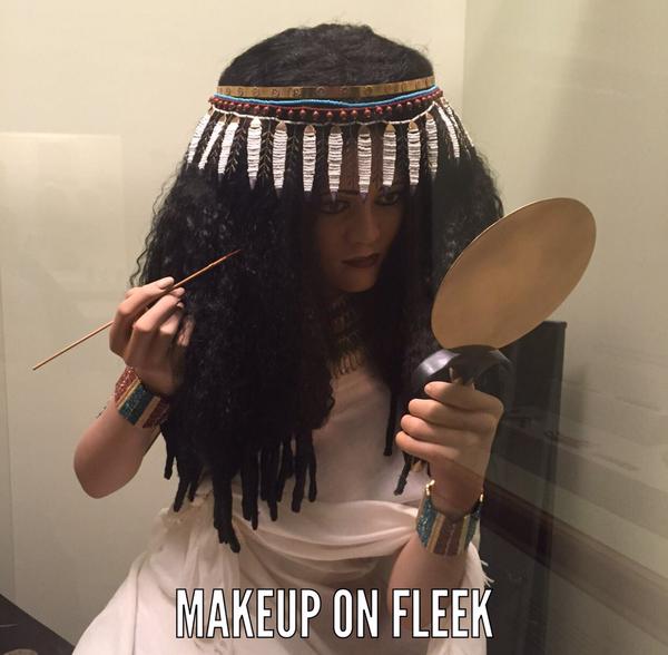Egyptian mannequin putting make up on. Caption: Makeup on Fleek