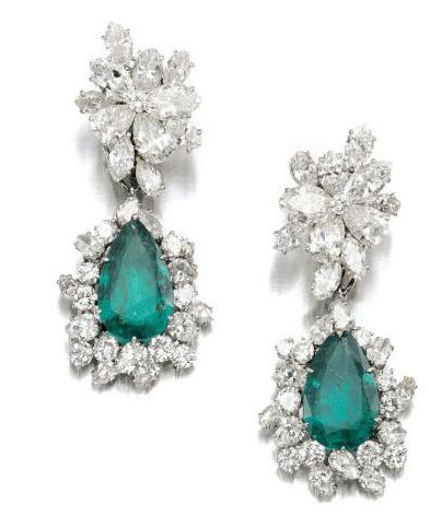 Pair of emerald and diamond earclips, Bulgari, 1964. Lot 659 which sold for $306,633. Photo credit: Sotheby’s