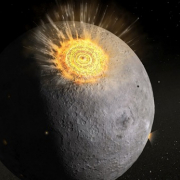 Impact hitting the Moon, forming super-heated impact melt