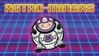 Astronaute tout rond sous le titre du jeu Astro-Miners
