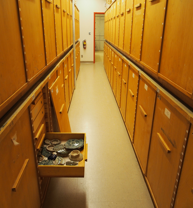 old plywood cabinets were designed for storing archaeological materials in ROM facilities
