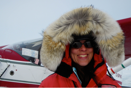 Leslie Bol on an aerial cariboo survey in Nunavut