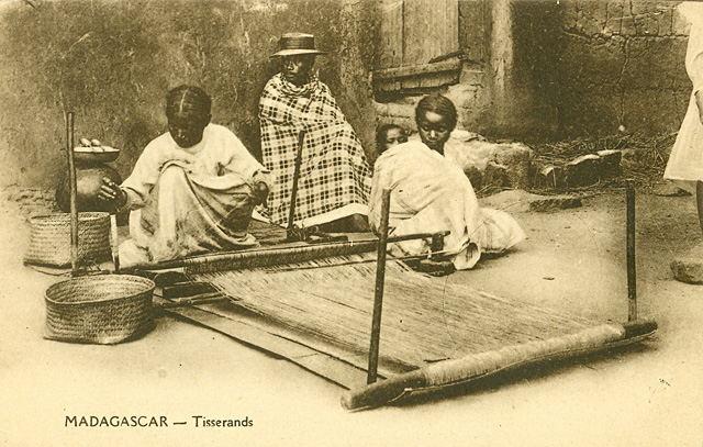 Weaving raffia on the Malagasy Ground Loom, postcard private collection