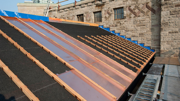 The first copper panels installed