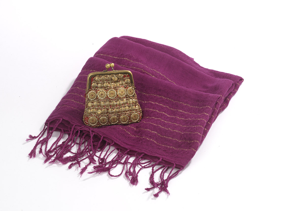 Beaded Coin Purse and Lurex-Striped Shawl