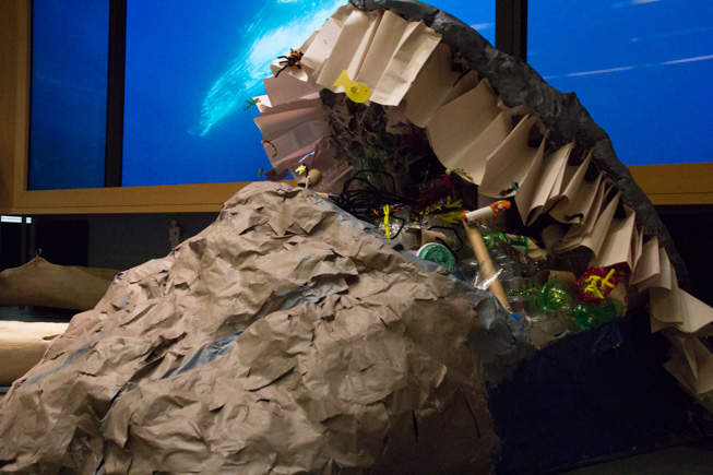 Inspired by the ROM Blue Whale Exhibit, The Ocean Scapes ROM Summer Club (ages 11-14) created this sculpture to represent the devastation ocean plastics are having on marine wildlife populations. Photo credit: Cristina Bergman