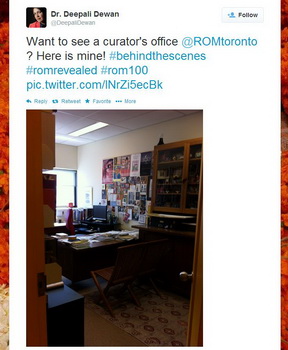 ROM100 Celebration Twitter picture of Dr. Deepali Dewan's curator's office