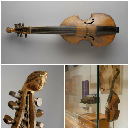 Treble Viol Dessus on display in gallery and instrument detail