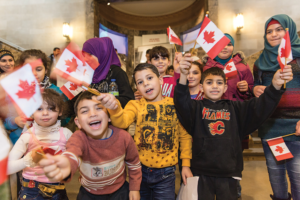 Kids with Canadian flags