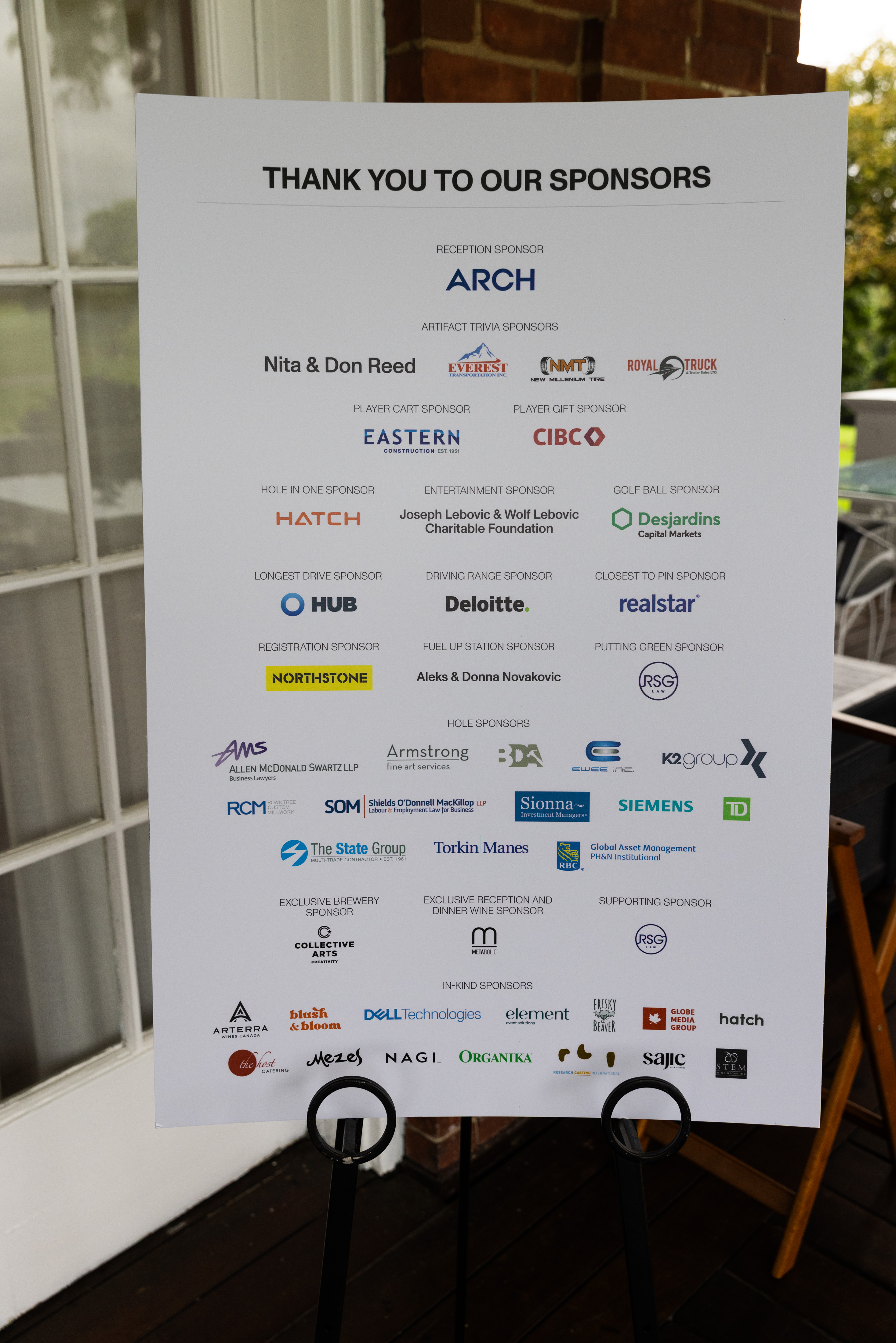 Thank you to our sponsors sign recognizing all of our golf sponsors