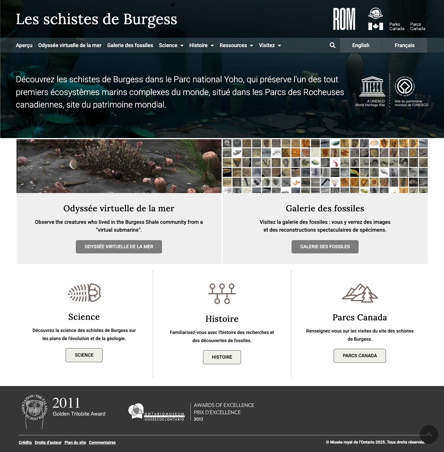 Le site Web ROM-Parcs Canada sur les schistes de Burgess