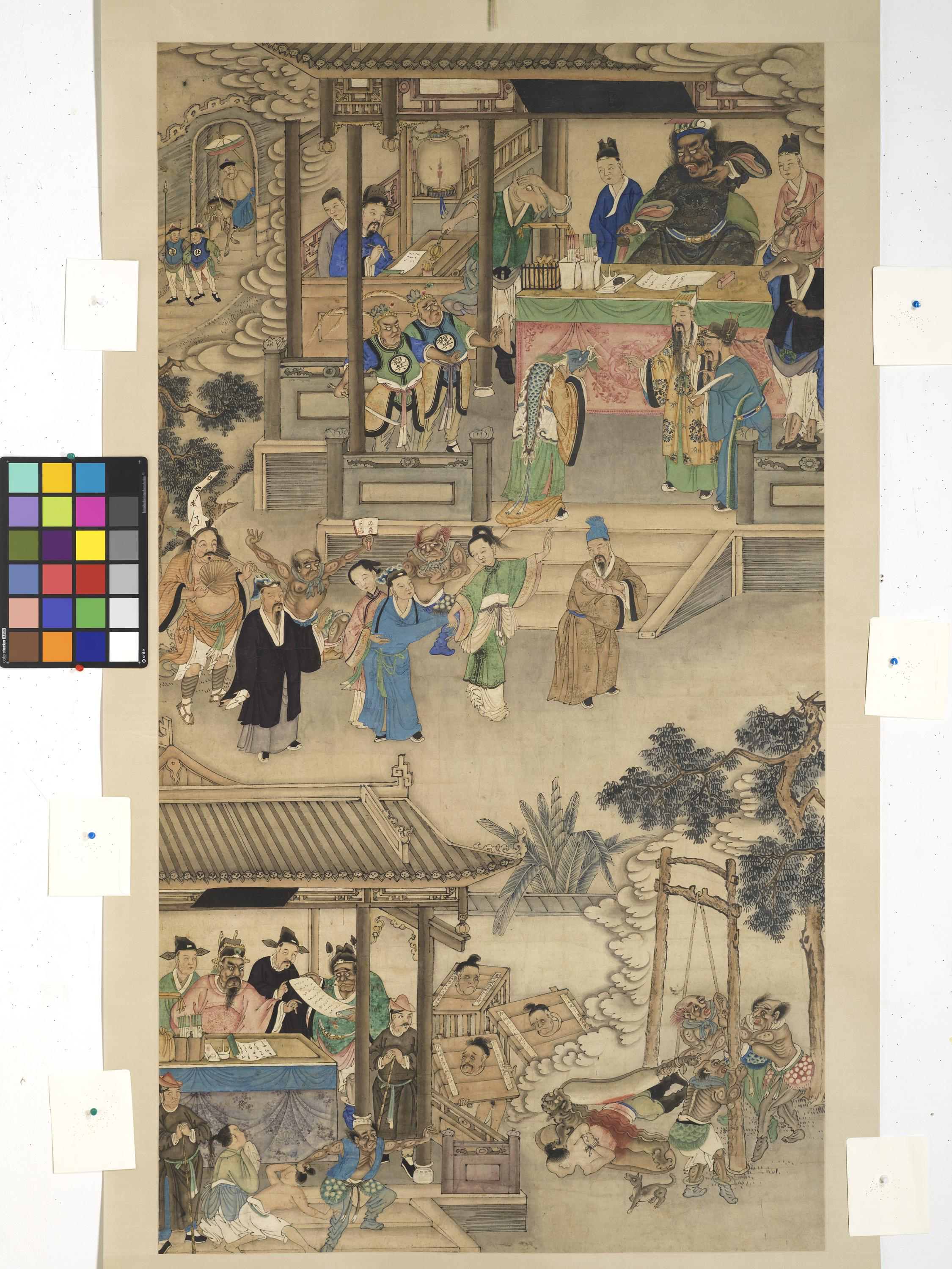 19th century Qing Dynasty Chinese hanging scroll “Judgement and Punishment in Hell”, 991.208.1. © ROM and Gift of Mrs. Mildred Amos Hayslip.