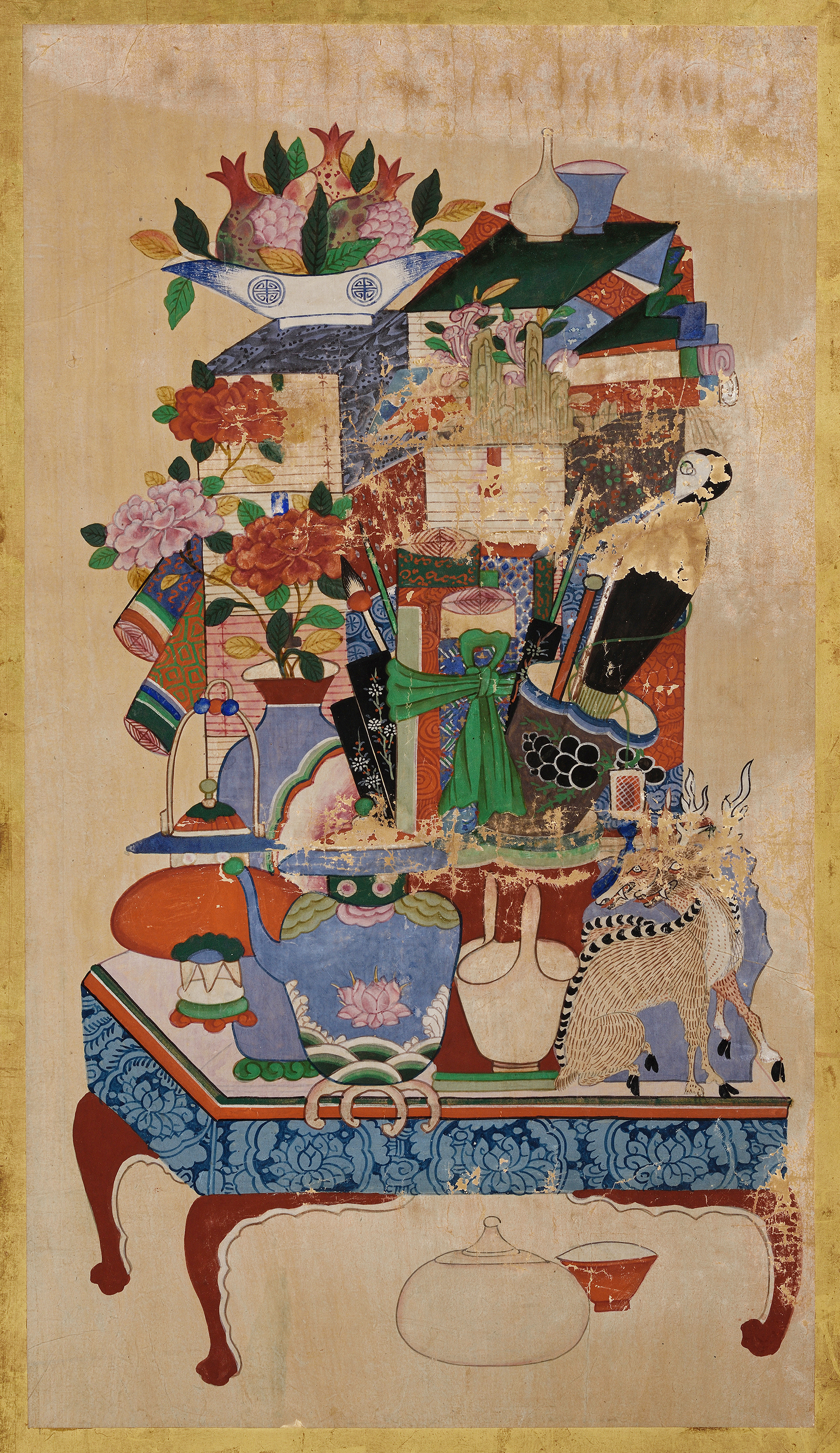 Late 19th century Joseon Dynasty Korean six-panel folding screen with image of stationary utensils, 995.38.1. © ROM and Gift of Mary Anne and Chris Miller.