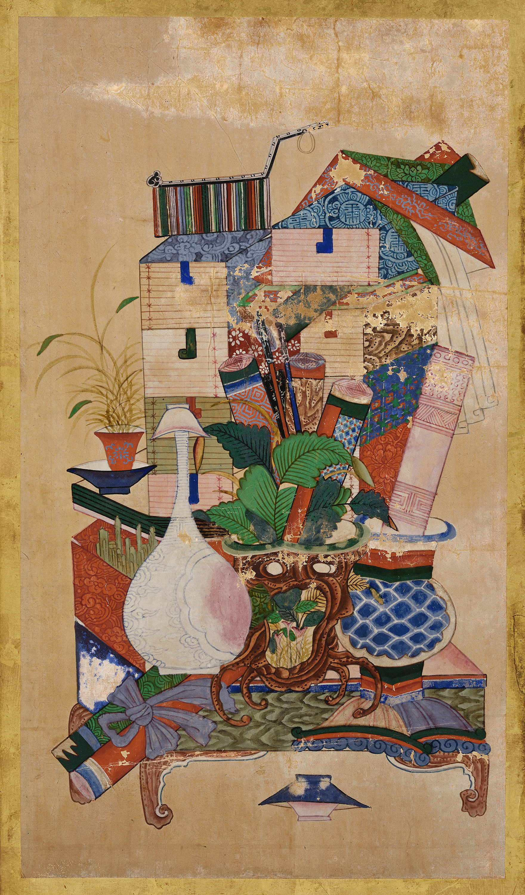 Late 19th century Joseon Dynasty Korean six-panel folding screen with image of stationary utensils, 995.38.1. © ROM and Gift of Mary Anne and Chris Miller.
