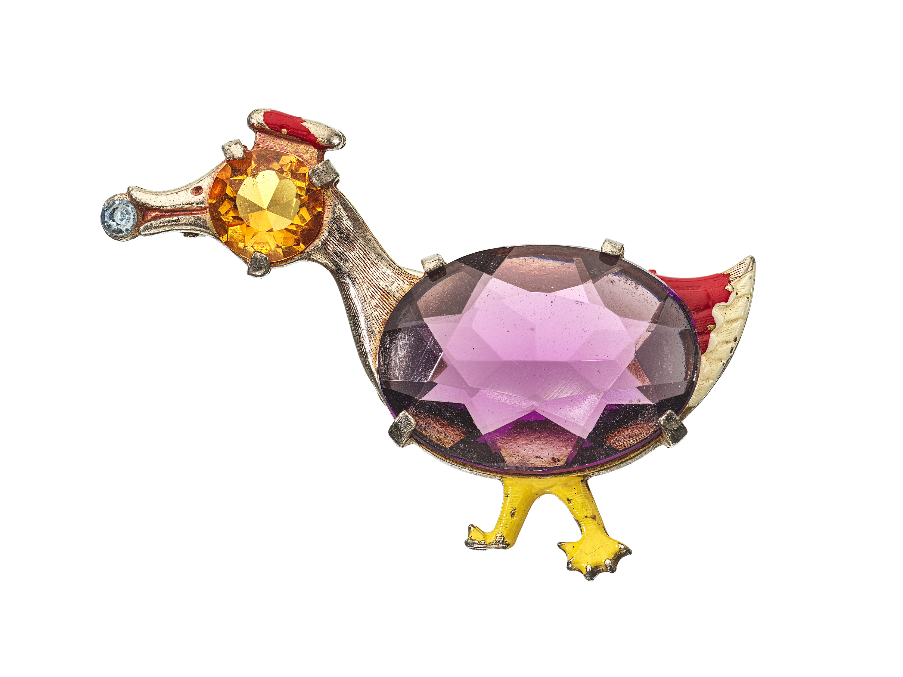 Woman’s brooch of a duck, sterling silver with rhinestones and enamel, 1940’s,  2019.104.154. © ROM. Gift of Carole Tanenbaum.