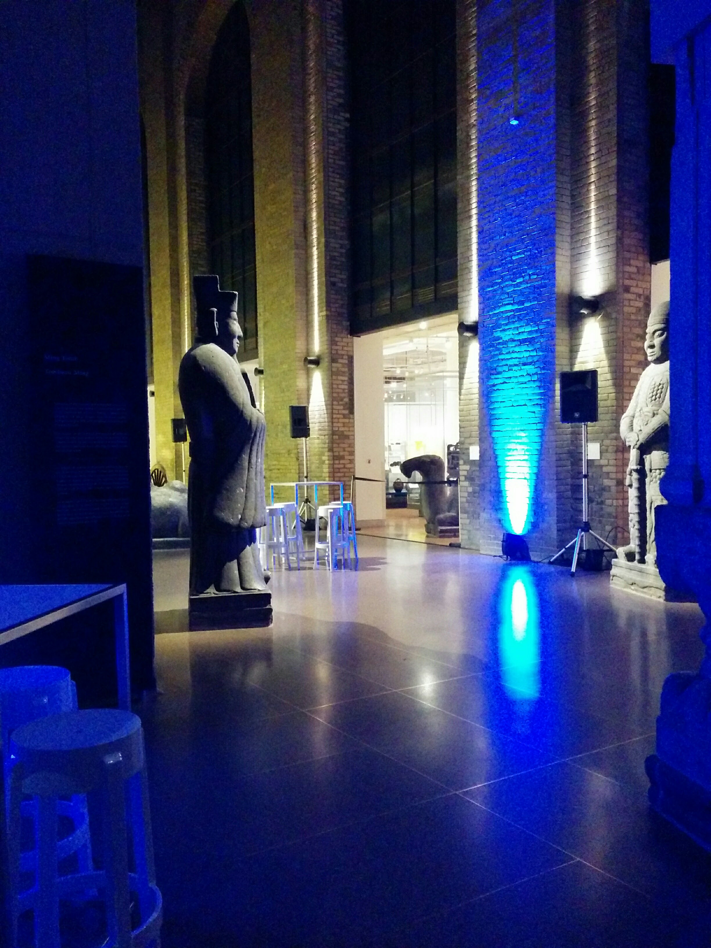 Gallery of Chinese Architecture with blue glowing lights at Royal Ontario Museum.