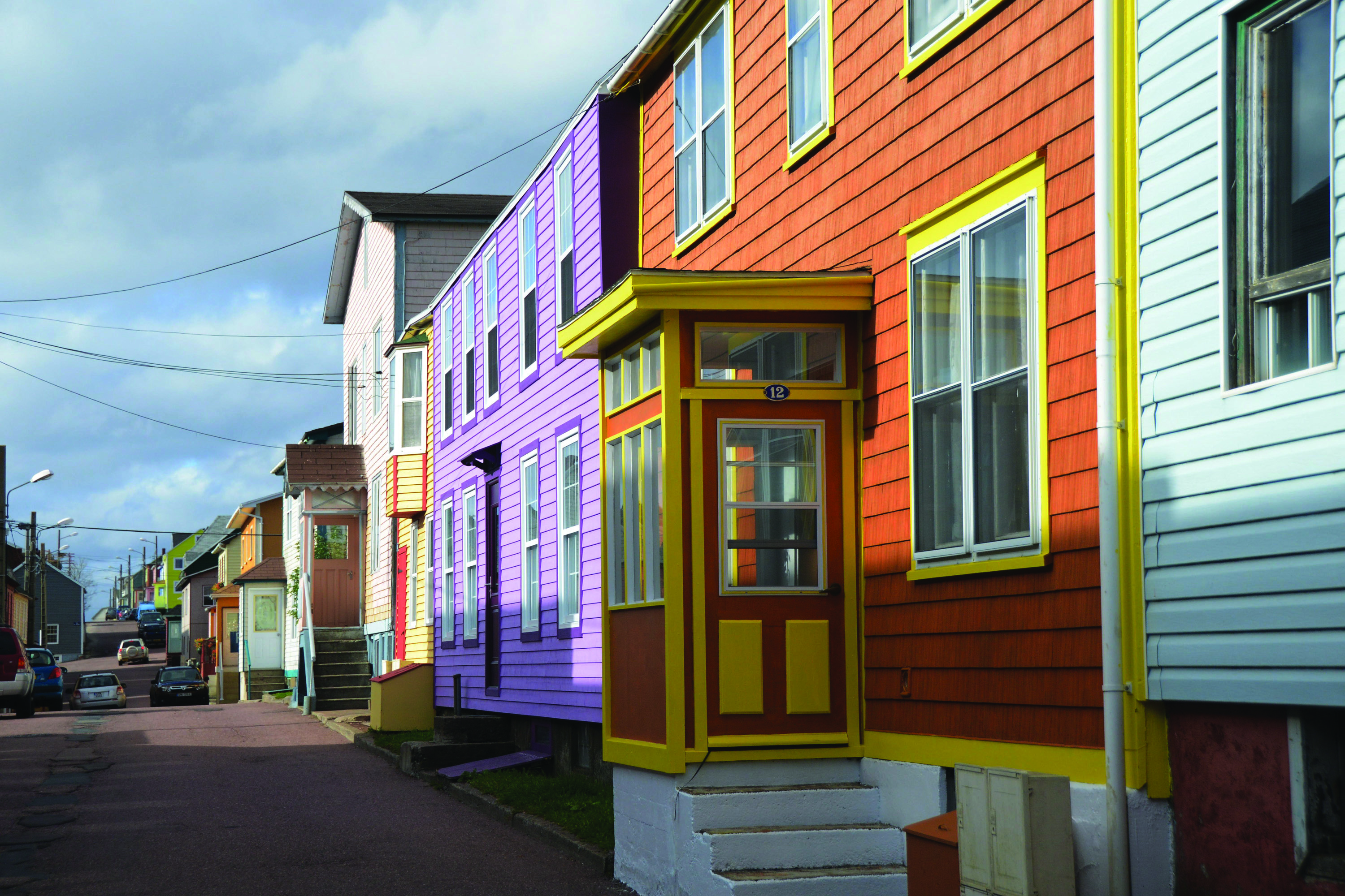 A row of colourful houses.
