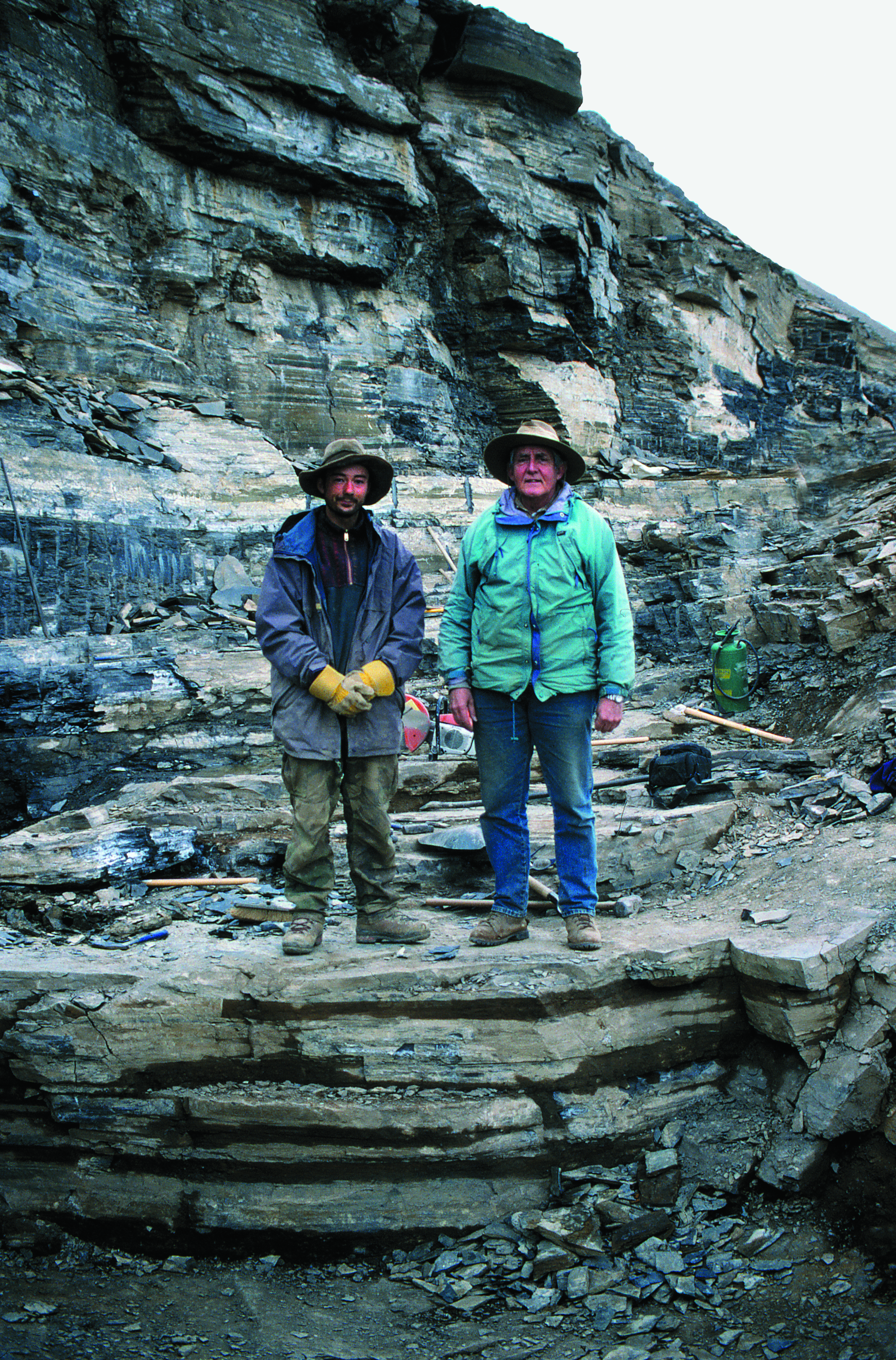 Jean-Bernard Caron (left) and Desmond Collins in the Walcott Quarry at the end of the 2000 ROM Burgess Shale expedition