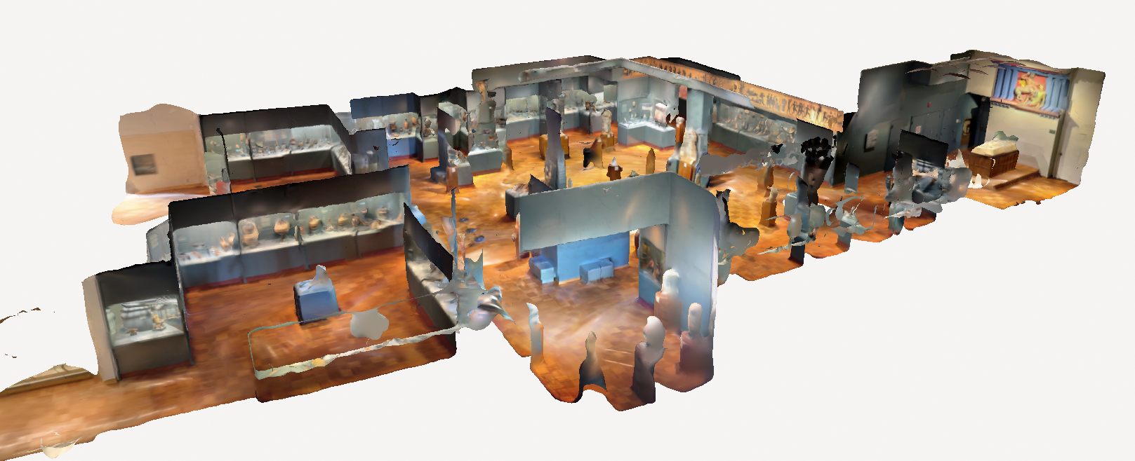 A 3D rendering of the entire Gallery of Greece, showing the layout of the gallery and placement of cases.