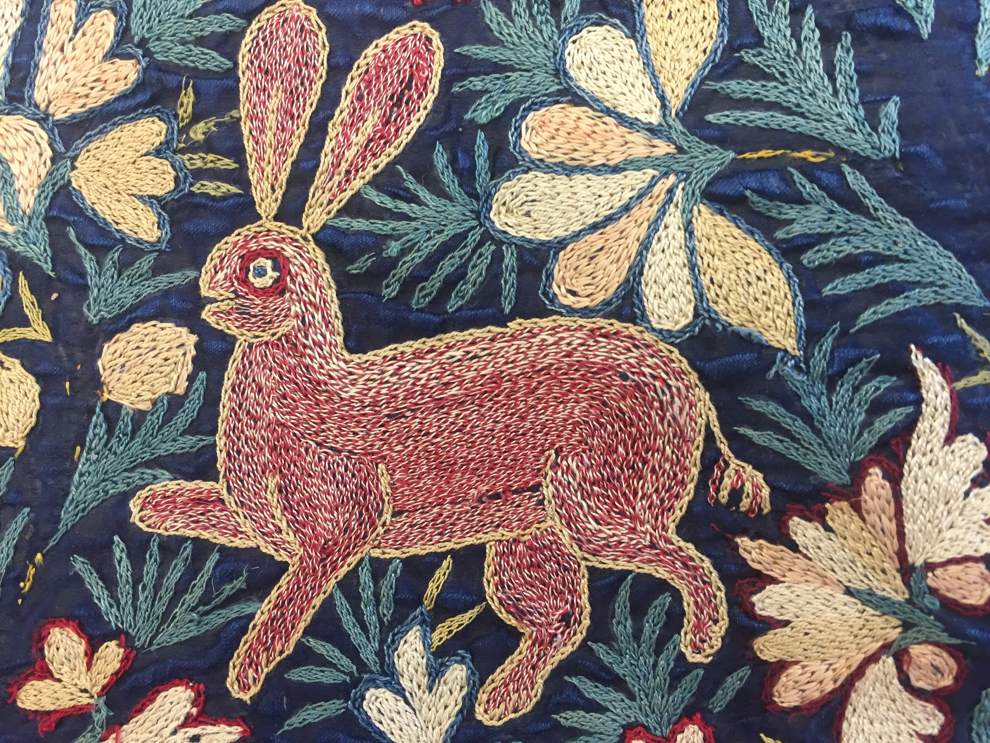 Detail, Colcha, Silk embroidery on silk cloth, Philadelphia Museum of Art Collection