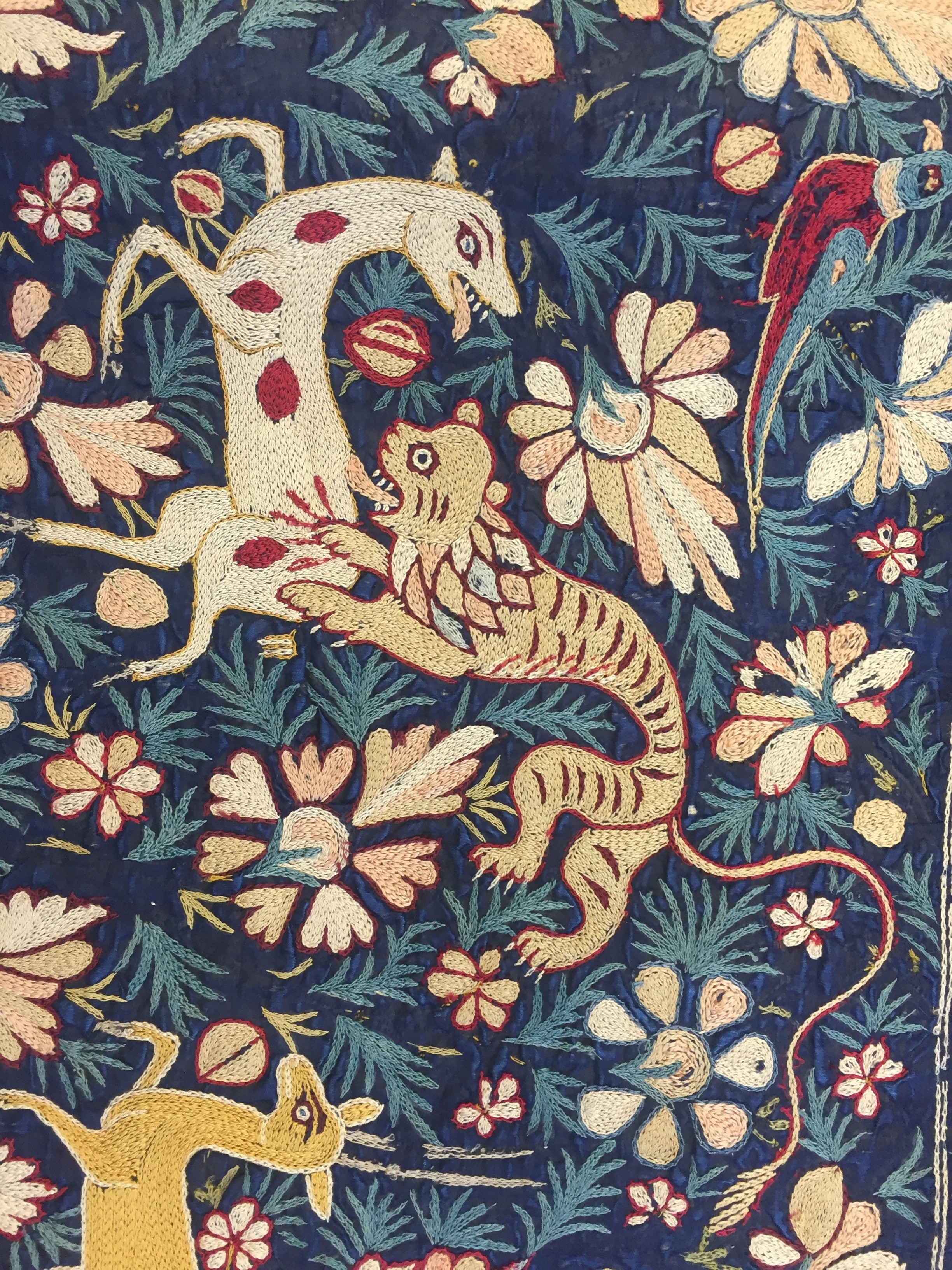 Detail, Colcha, Silk embroidery on silk cloth, Philadelphia Museum of Art Collection