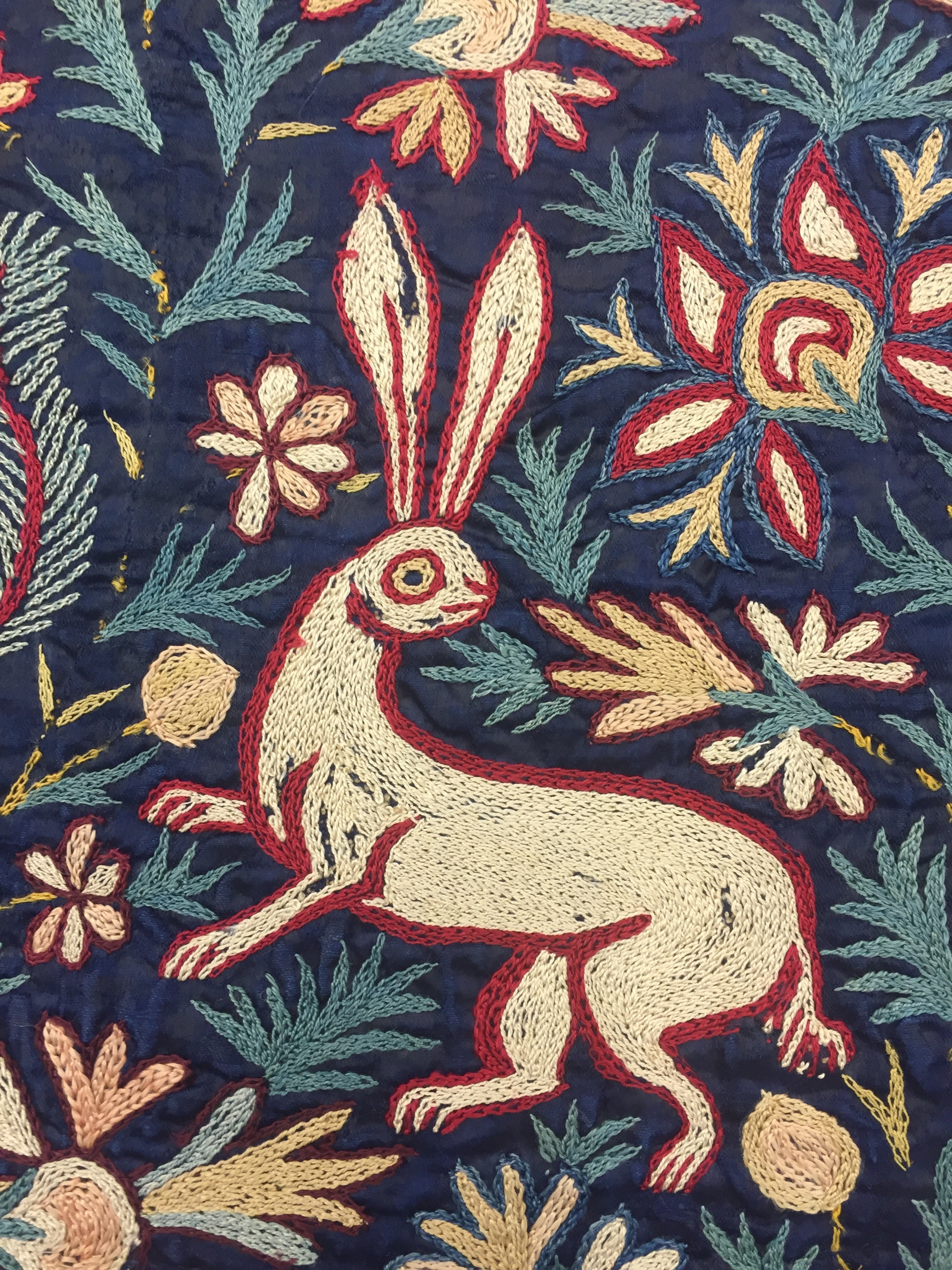 Detail, Colcha, Silk embroidery on silk cloth, Philadelphia Museum of Art Collection