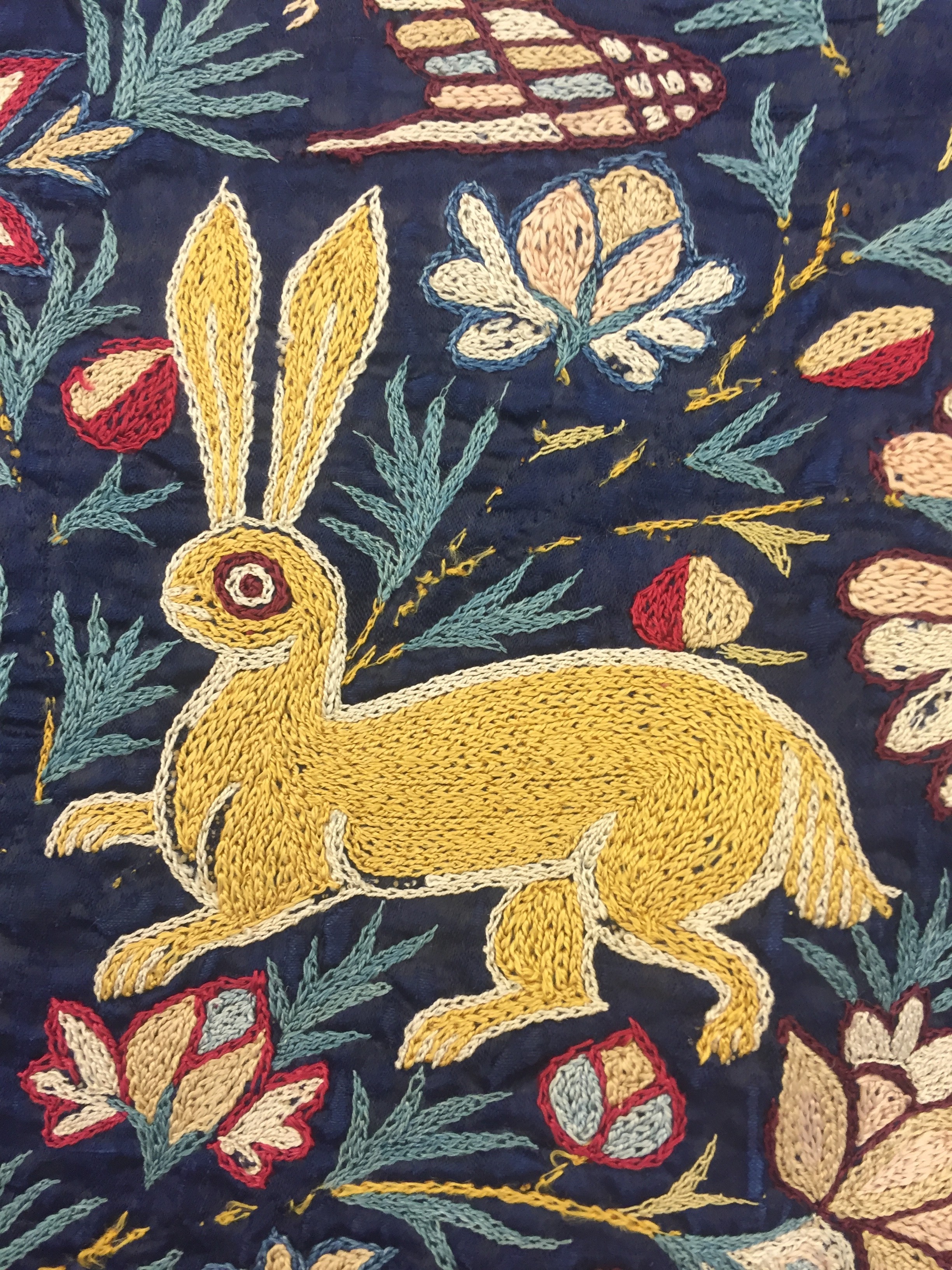 Detail, Colcha, Silk embroidery on silk cloth, Philadelphia Museum of Art Collection