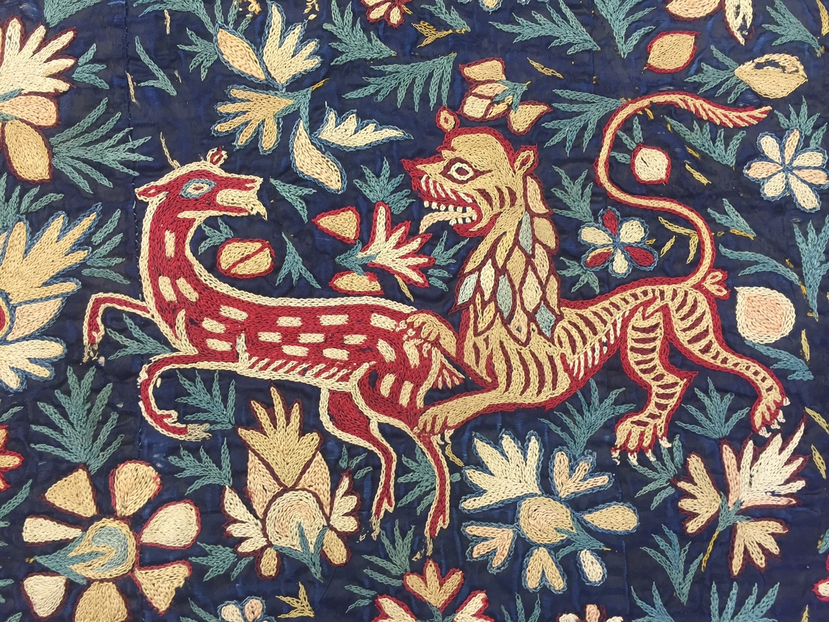 Detail, Colcha, Silk embroidery on silk cloth, Philadelphia Museum of Art Collection