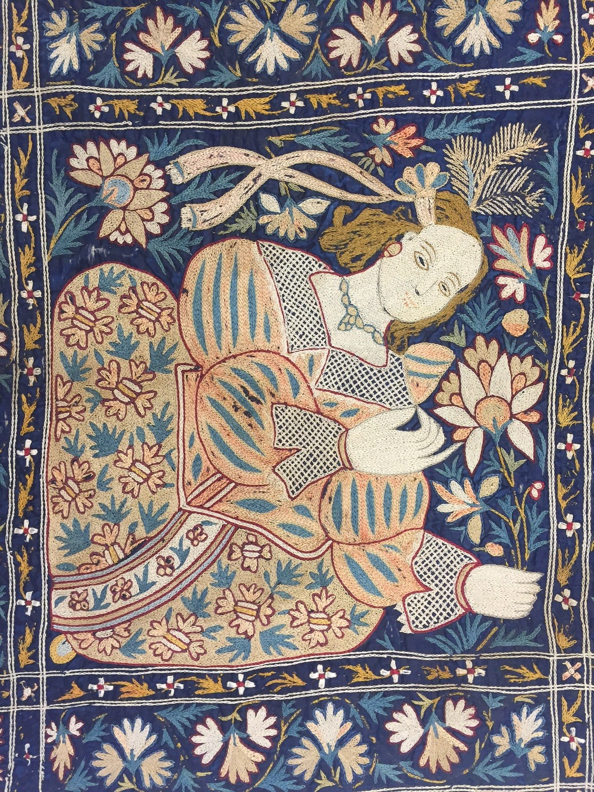 Detail, Colcha, Silk embroidery on silk cloth, Philadelphia Museum of Art Collection