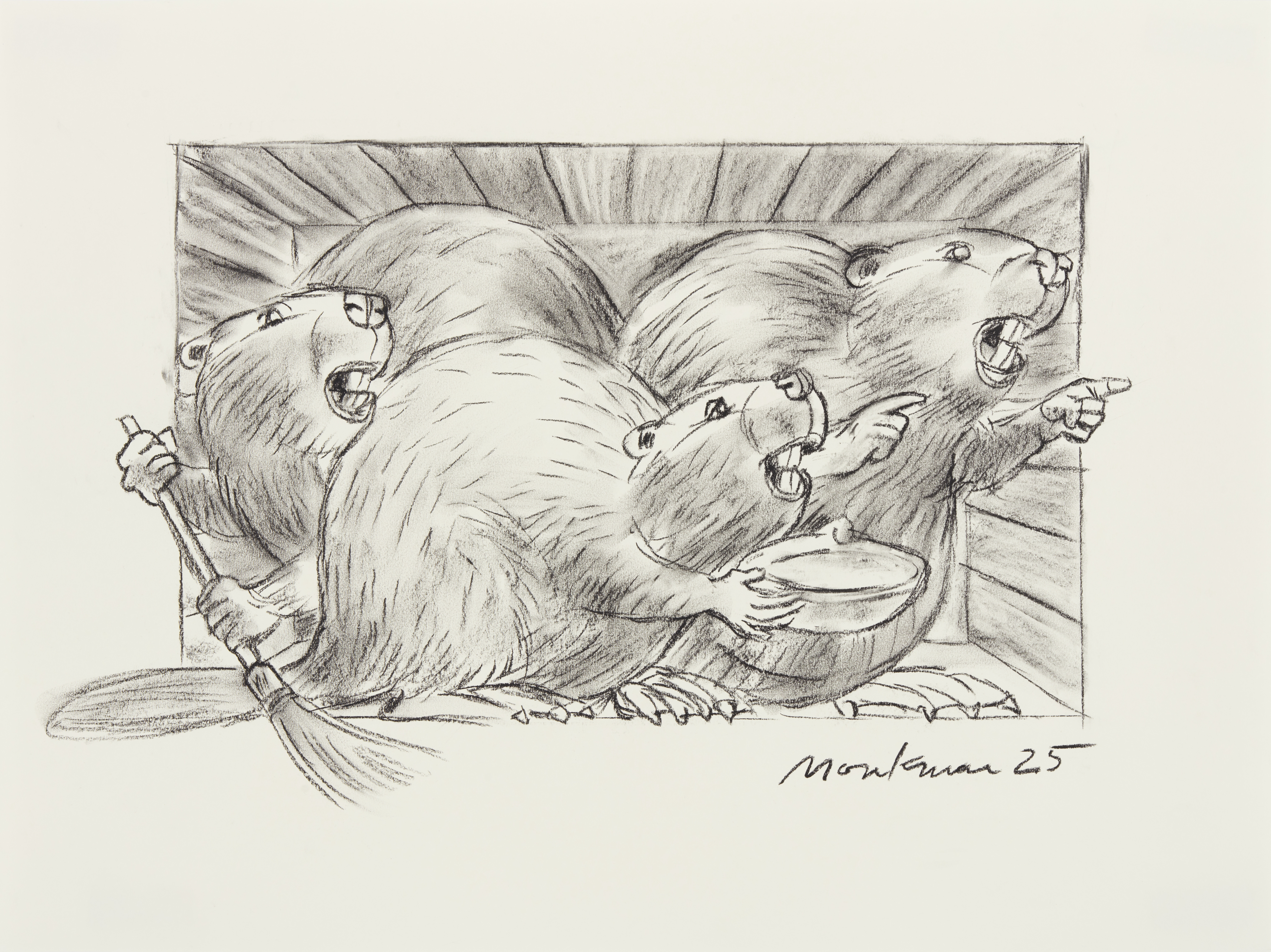 Kent Monkman, Charcoal Study for The Colony (Dish), 2025. Charcoal on acid-free paper, 18 x 24 in. Image courtesy of the artist.