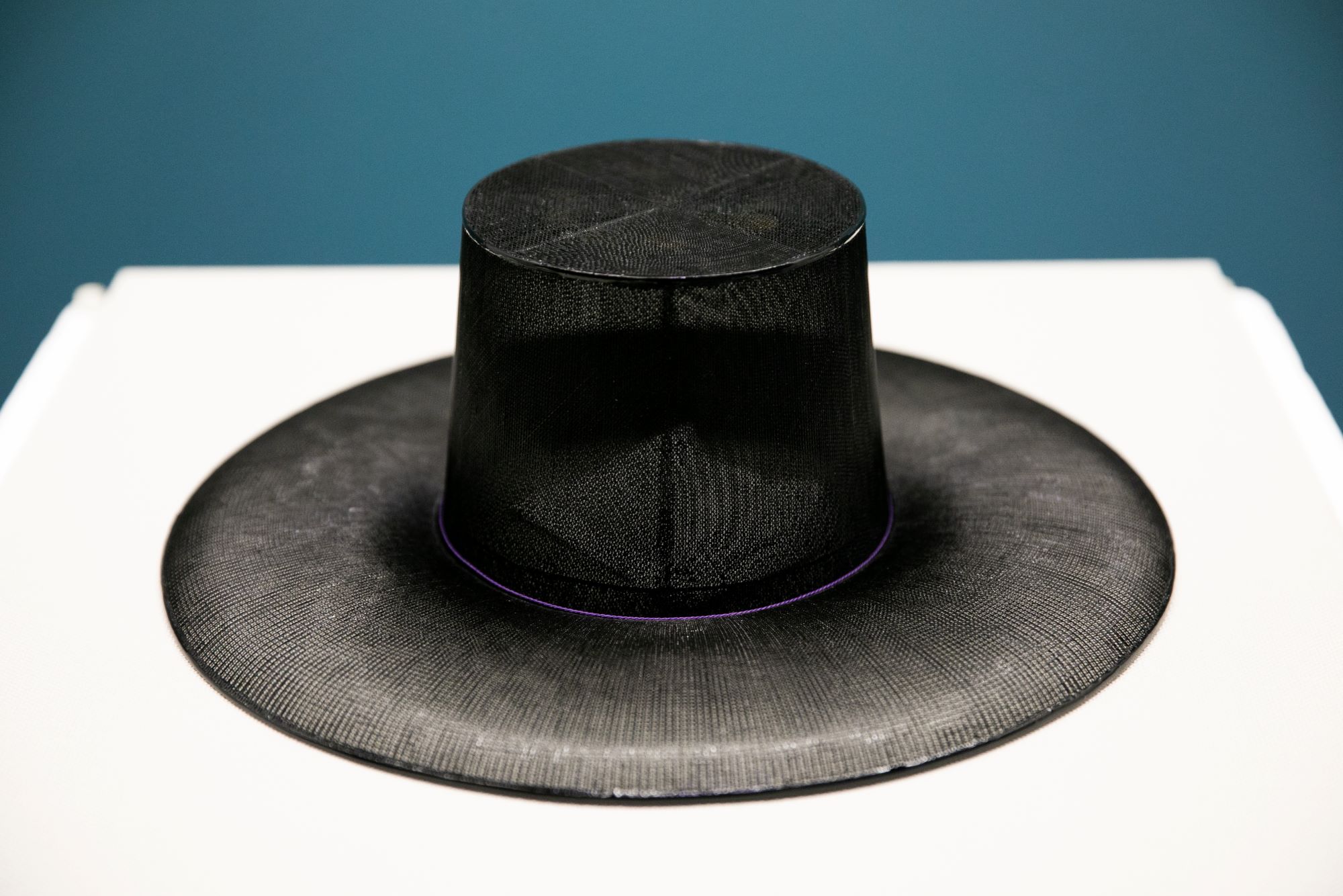 Korean nobleman’s horsehair hat By Park Chang Young c. 1980s, Korea, Bamboo,  lacquer, horsehair 5 x 18 inches Collection of Park Chang Young.