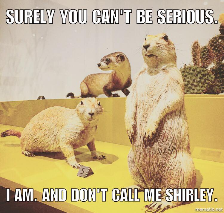ROMmeme Prairie dogs. Caption: Surely you can't be serious. I am. And don't call me Shirley. 
