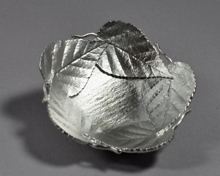small pewter bowl with birch leaves