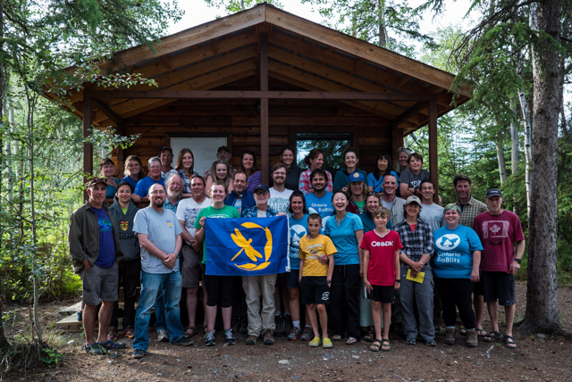 A group shot of the participants from the 2016 Carmacks, Yukon BioBlitz - with some Ontario BioBlitz shirts represented too!