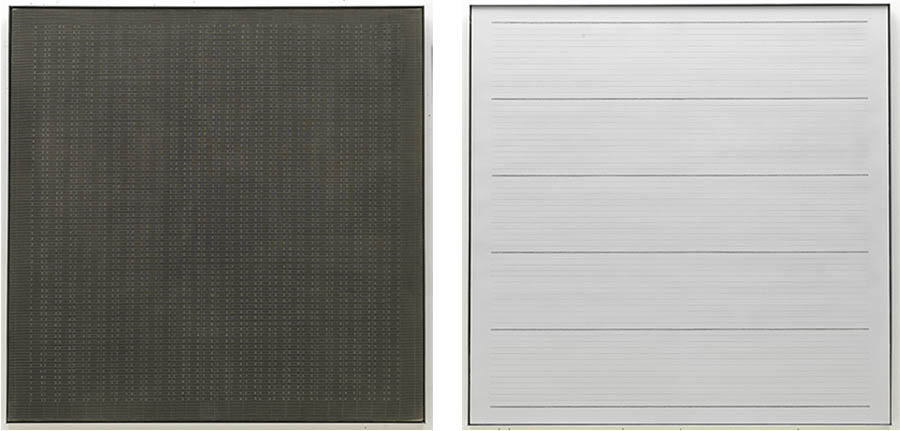 Photo of two paintings by Agnes Martin