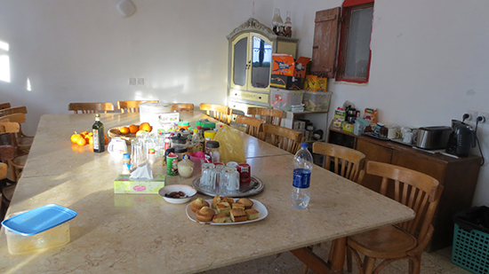 Inside the kitchen at the dig house.