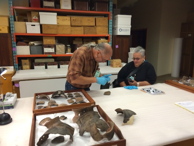 Richard and Catherine examining Wendat ceramics in June of 2016.