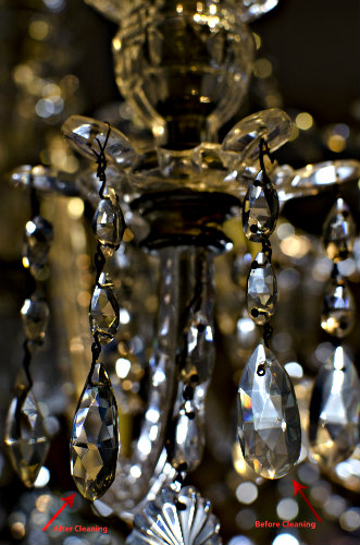 18th Century Neoclassical Crystal Chandelier labelled during treatement: Before & After