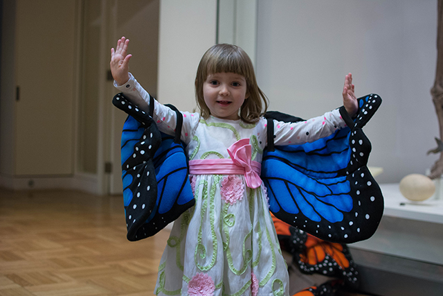 Easiest way to get the judges to pick you for best kid's costume? BE ADORABLE! Photo by Fatima Ali A young girl poses with butterfly wings in the Schad Gallery. Photo by Fatima Ali