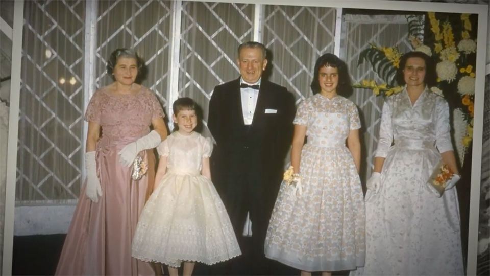 Family Portrait dressed in formal gowns.