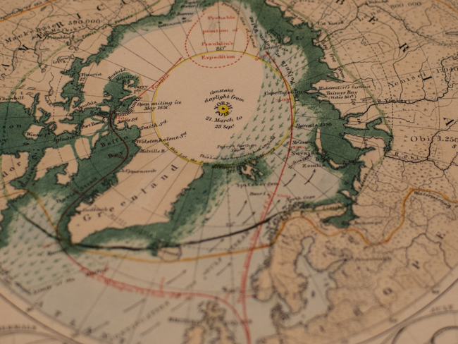 “Predictable positions of Franklin’s Expedition” from The Search for Franklin: A Suggestion Submitted to the British Public by Augustus Petermann F.R.G.S. Photo by Dorea Reeser