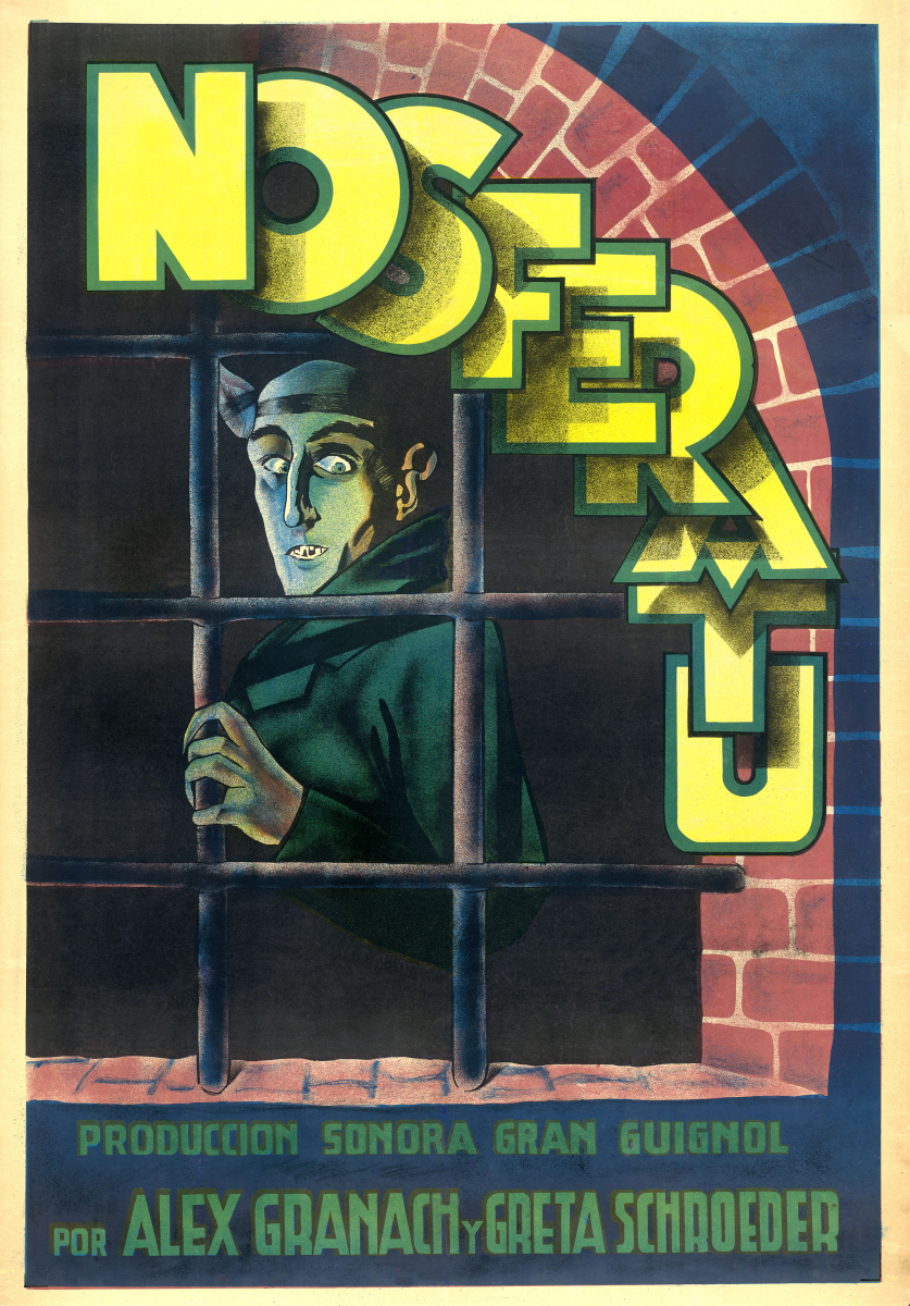 Nosferatu, vers 1931, produit par Prana Film (Allemagne), lithographie imprimée en Espagne, (107,3 x 74 cm).  Avec la permission de la Collection de souvenirs du cinéma d’horreur et de science-fiction de Kirk Hammett