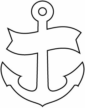 outlined drawing of an anchor with a banner at the top