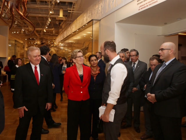 Mark Engstrom, Director and CEO of the ROM, Kathleen Wynne, Premier of Ontario and Dave Ireland, Managing Director of ROM Centre of Discover of Biodiversity. Photo credit: Jenna Muirhead-Gould