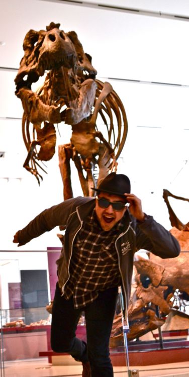 Kiron running away from the T-rex posed in the background. Kiron running away from the T-rex posed in the background.