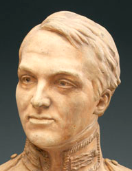 a terracotta bust of a man wearing a military uniform