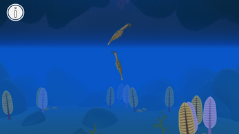 two strange creatures swim against an ocean background
