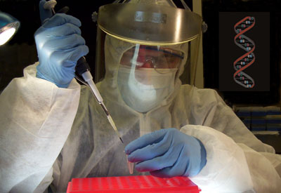 Oliver Haddrath working with DNA samples in the clean room lab.